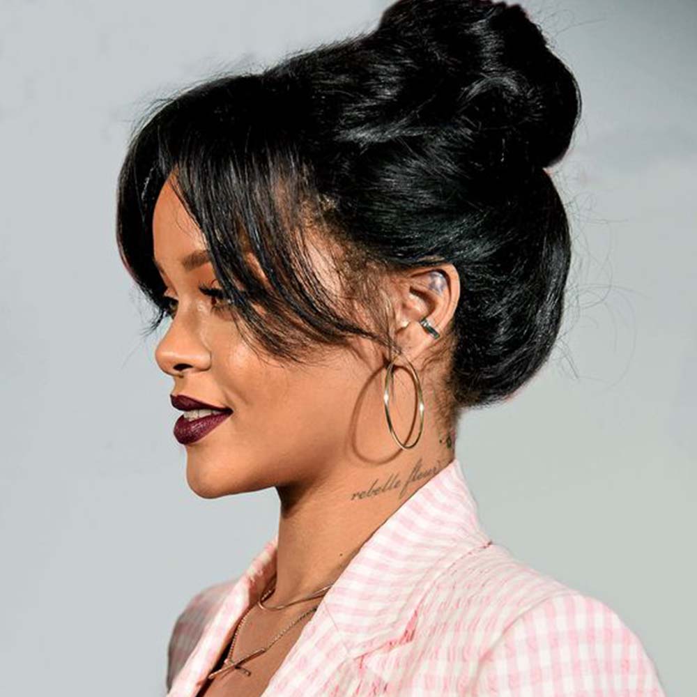 black bun with bangs for black women