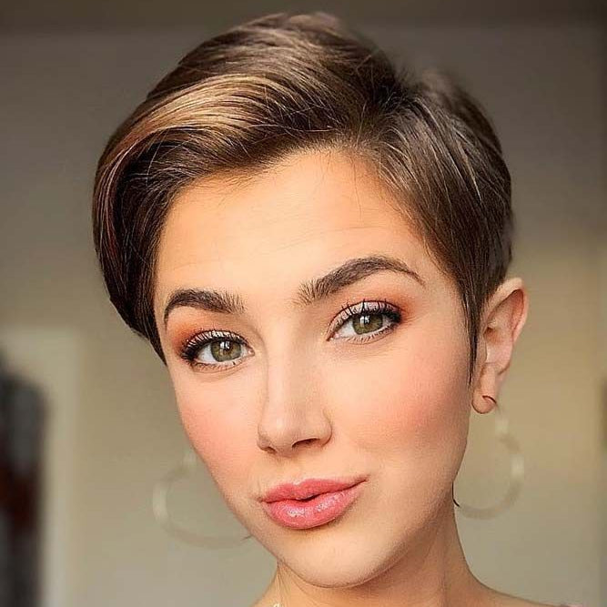 Brown Short Pixie Wig Lace Frontal Human Hair with Side Part African American