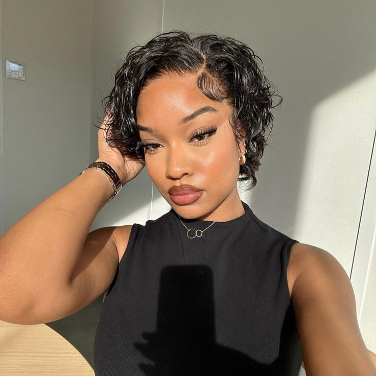 Best Pixie Cut Wigs for African American Human Hair Lace frontal Black Color