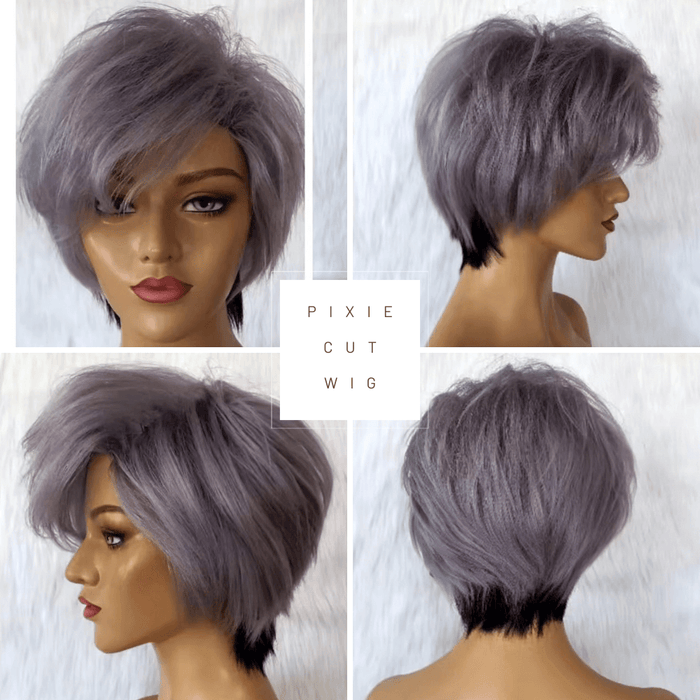 Grey Straight Human Hair Wig Lace Frontal 13x6 for African American-a
