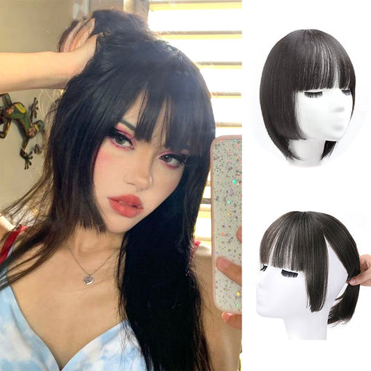VAVANGA 10inch Long Hair Topper Bangs Clip in 360° Cover Neat Hair Bangs Princess Cut 3D Bangs Topper Flat French Bangs with Thick Temples Natural Curtain Bangs Straight Hair Piece for Women