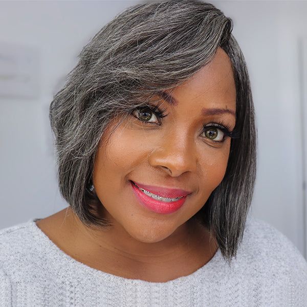 Human Hair Salt & Pepper Glueless Lace Wig 4x4 Straight Pixie Cut Straight for Black Women