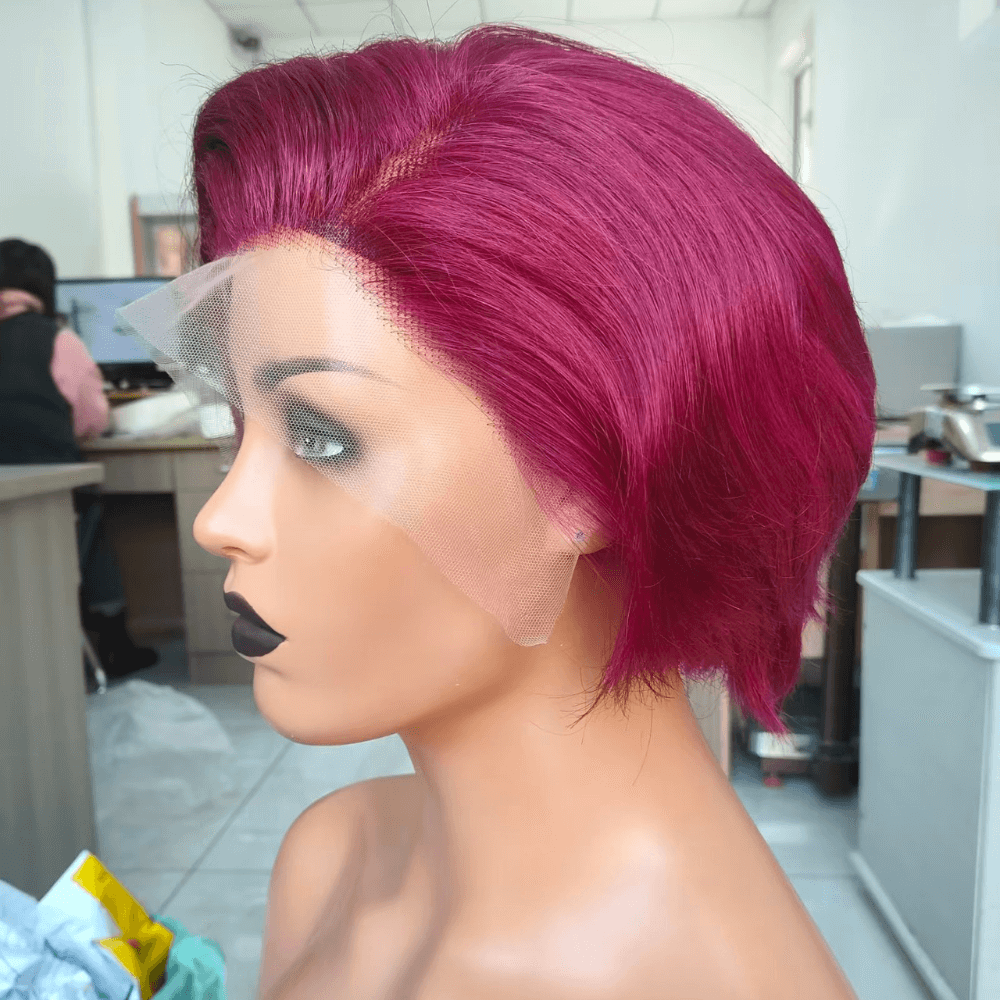 Burg Color Human Hair Bob Wig Lace Frontal 13x6 for African American-1