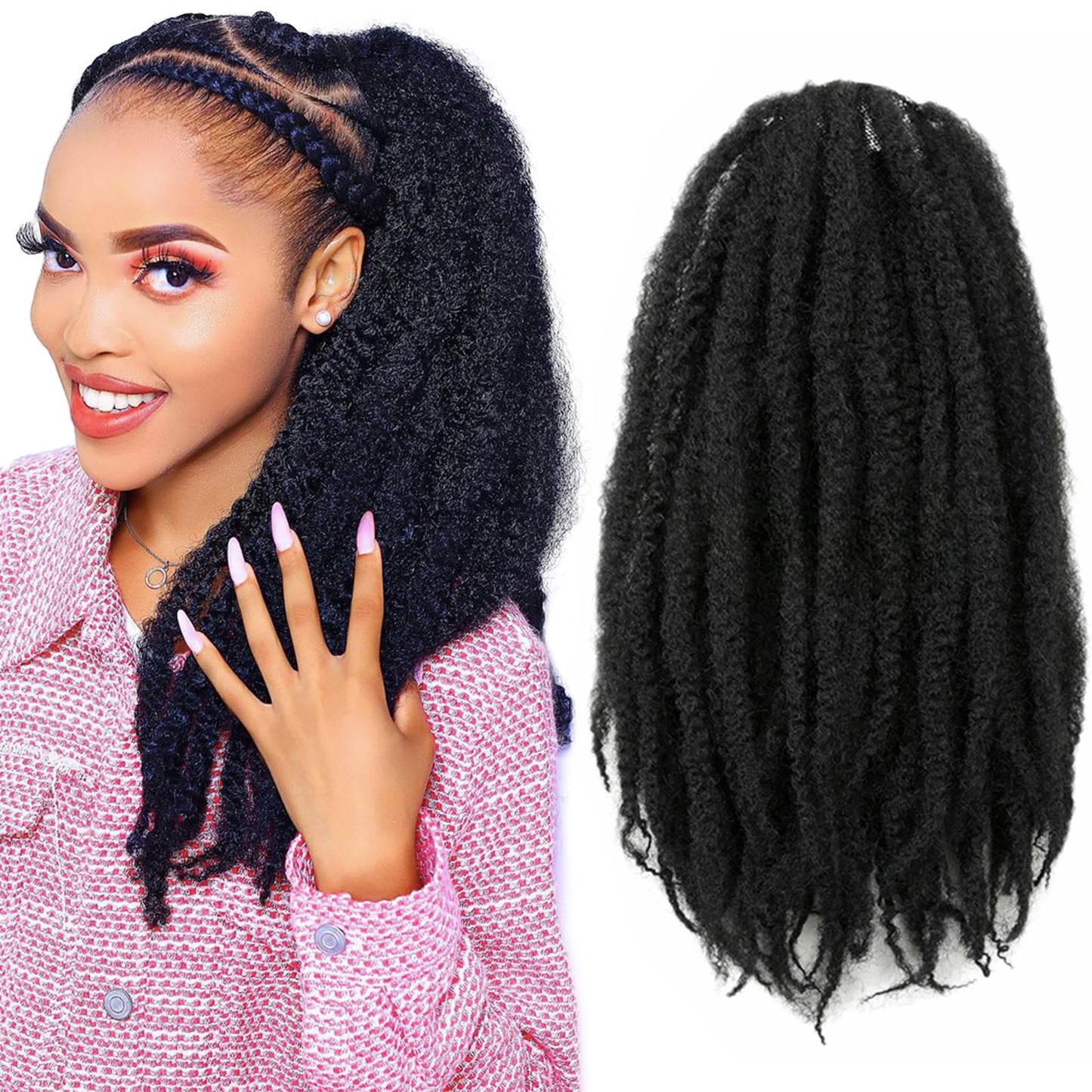18 Inch Black Marley Hair Ponytail Afro Kinky Braiding Hair Ponytail for Black Women