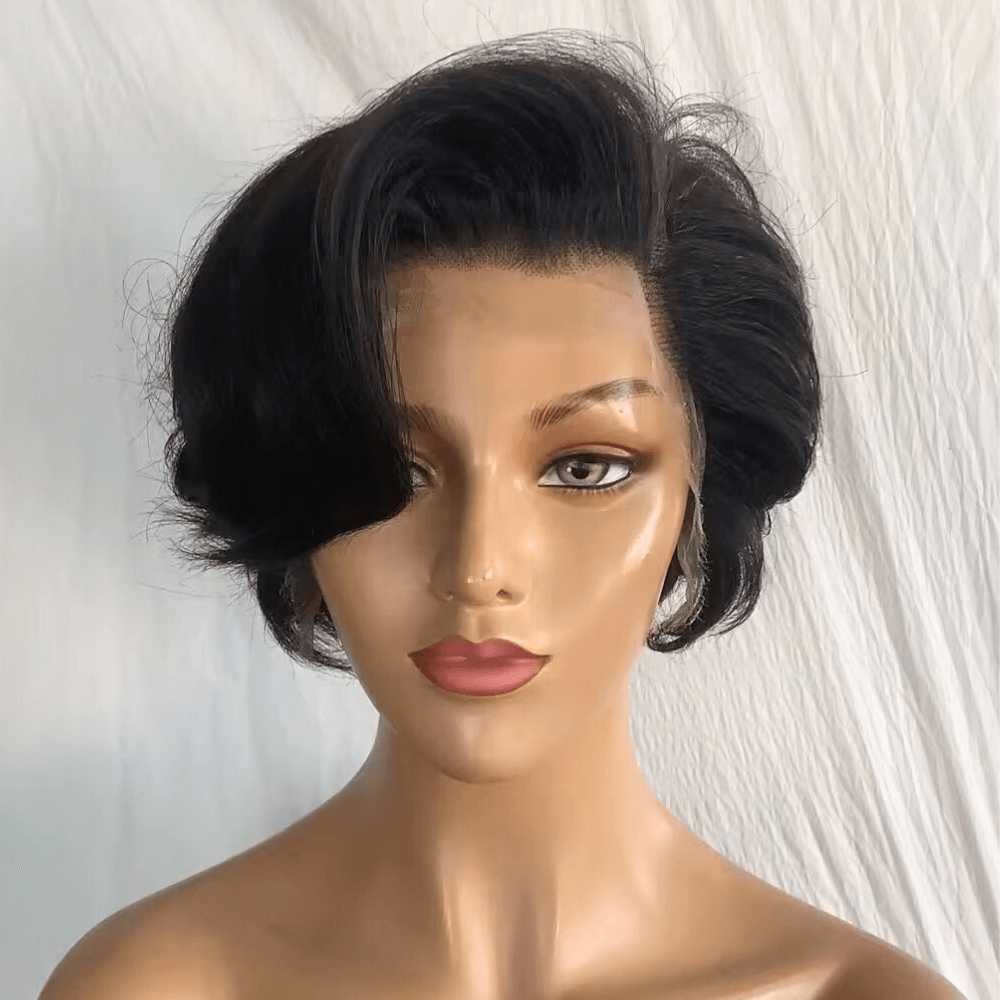 Pixie Cut Lace Front Wigs Human Hair with Side Part Bangs-1