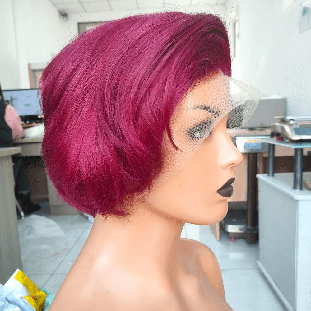 Burg Color Human Hair Bob Wig Lace Frontal 13x6 for African American-3
