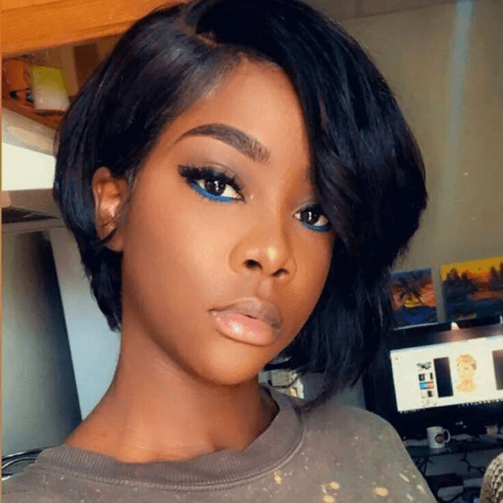Pixie Cut Human Hair Bob Wig Side Part Lace Front for African American-model
