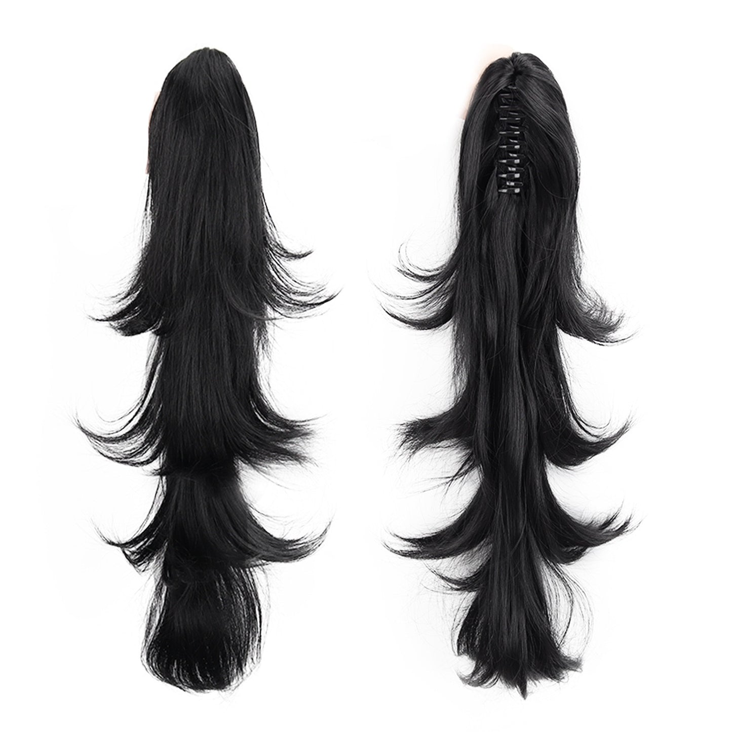 black Claw Clip-in Ponytail 22"Natural Wavy Fluffy Irregular Ponytail Extension