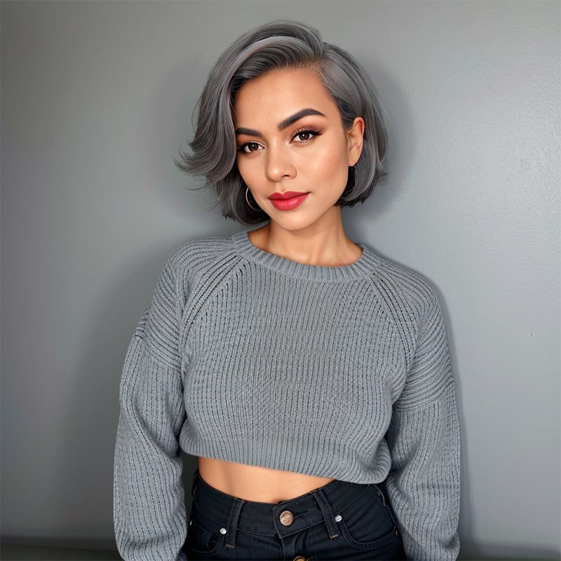 Best Salt and Pepper Wigs Human Hair Pixie Cut with Bangs for Black Women
