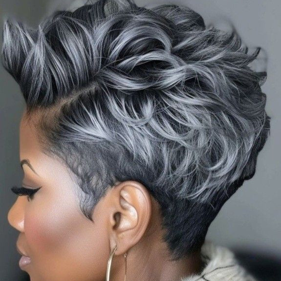 Short Grey Pixie Cut Wigs Human Hair Lace Frontal 13x6 for Black Women