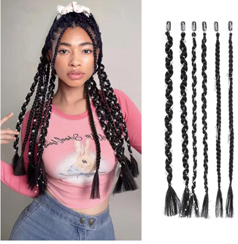6PCS Braid Hair Extensions 18inch Long Braided Hair Piece with Pearls Braids