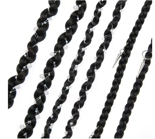 6PCS Braid Hair Extensions 18inch Long Braided Hair Piece with Pearls Braids