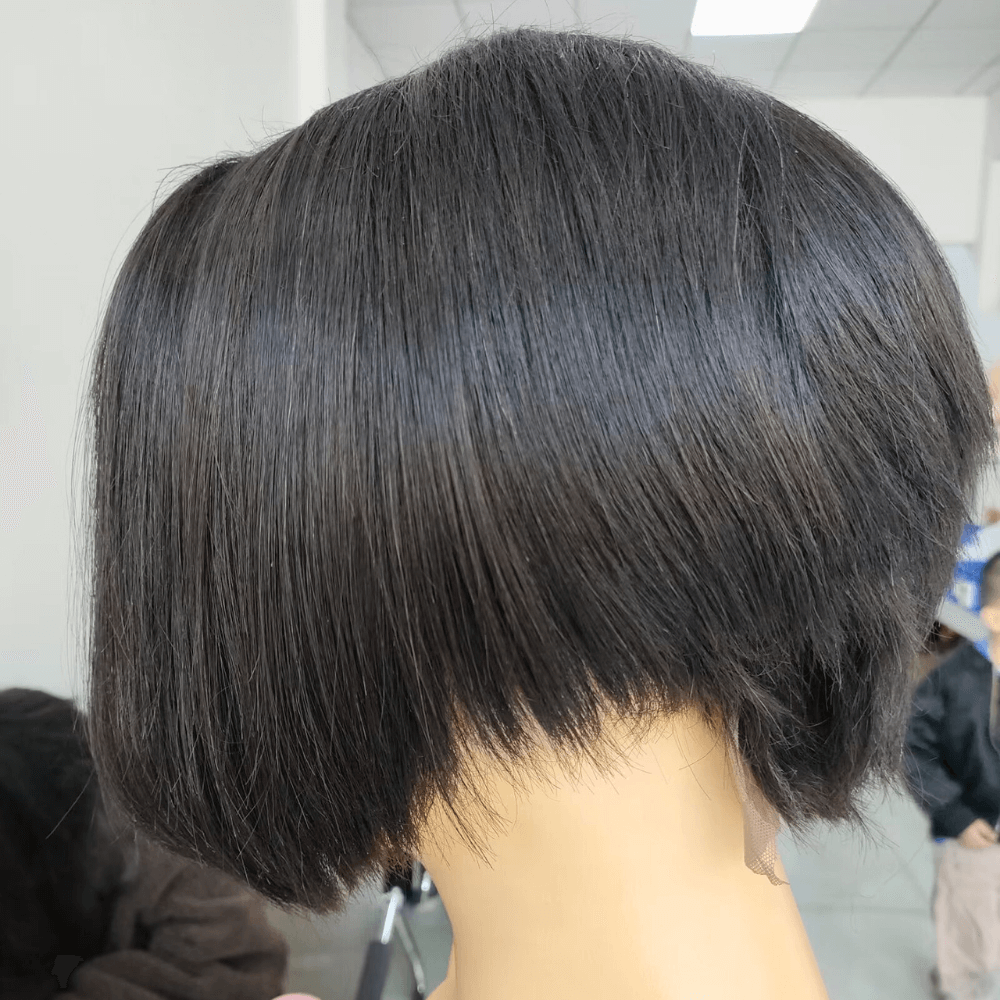 Pixie Cut Human Hair Bob Wig Side Part Lace Front for African American-4