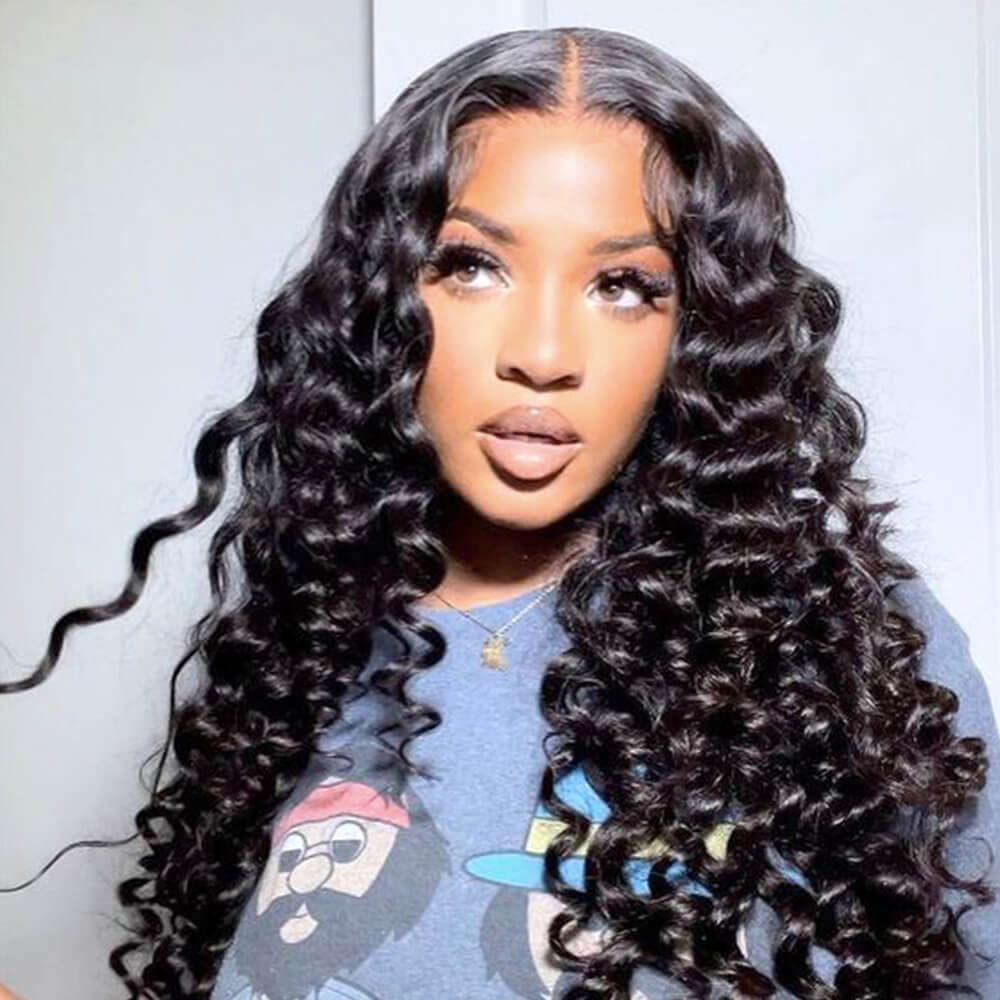 Black Kinky Curl Human Hair Lace frontal Wig 250% Density for African American-model