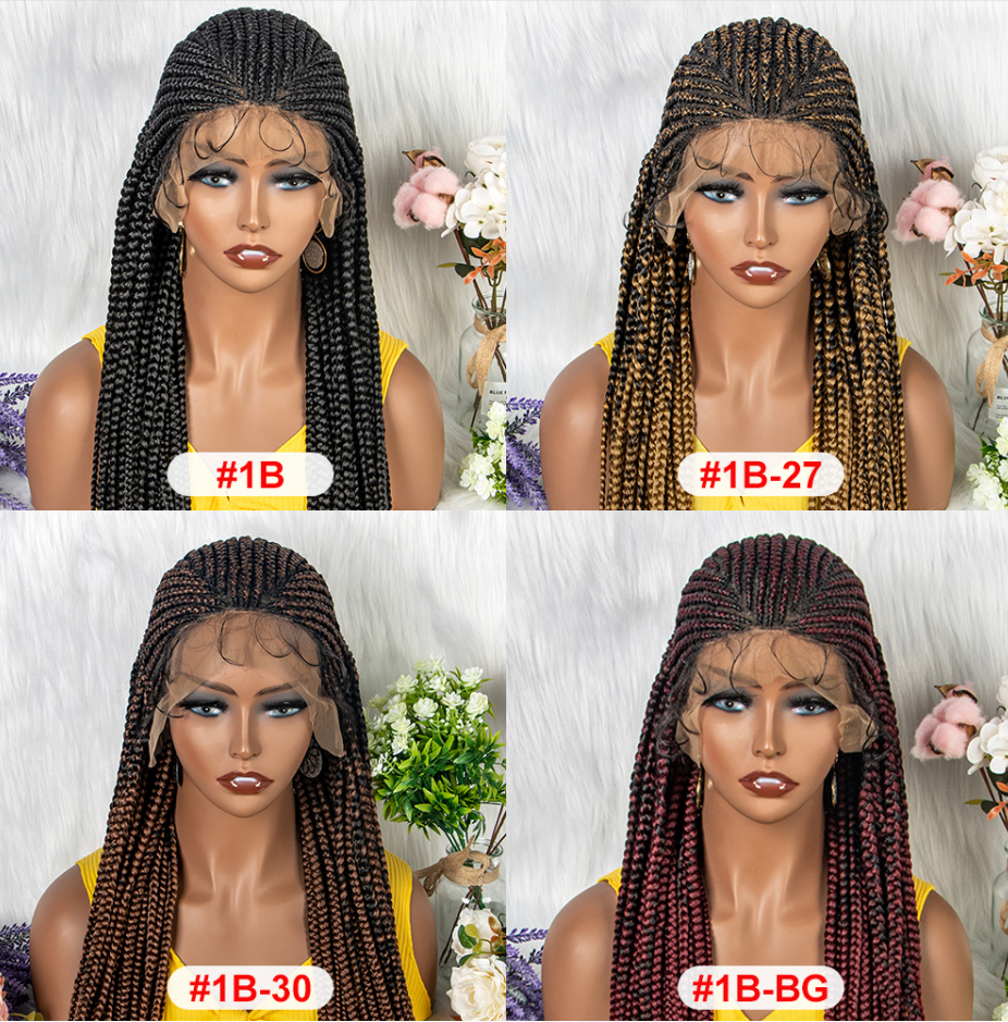 34inch Black Long box braids lace front wig for African American