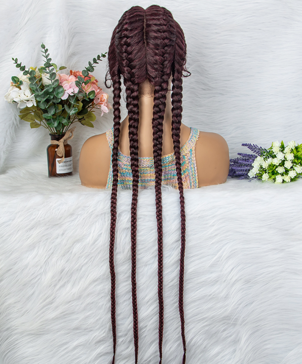 36inch Synthetic Black Long Braided Lace Front Wigs For African American