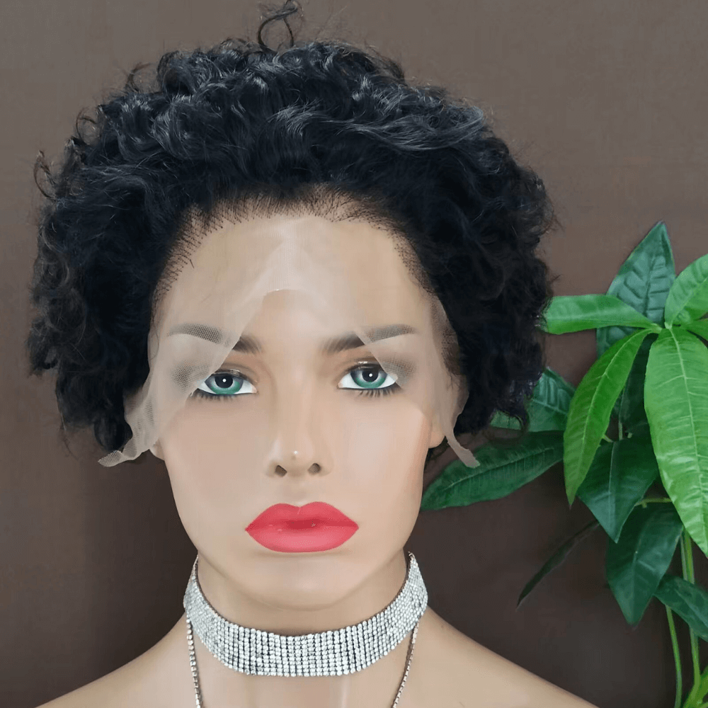 Brazilian Curly Pixie Cut Wig Human Hair Lace Frontal for African American-1