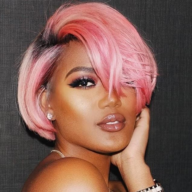 Short Pixie Cut Wig Pink Color with Black Roots Layered Glueless Human Hair Pixie Wig with Bangs for Black Women Non-lace Full Machine Made 