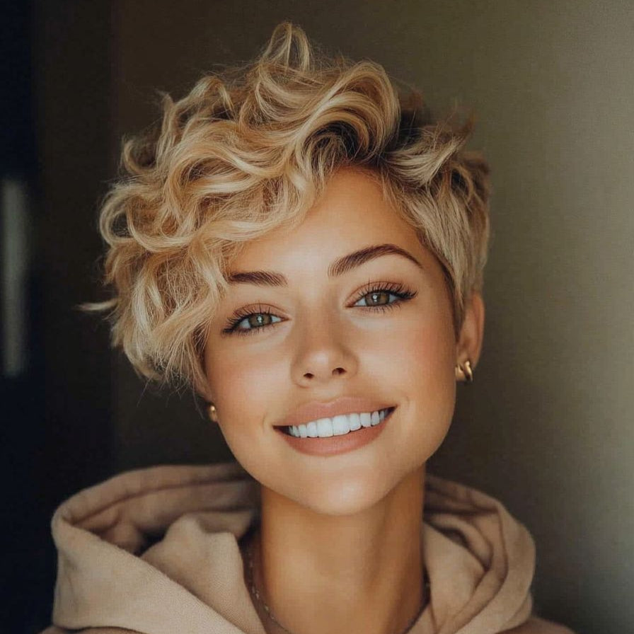Ombre Blonde Pixie Cut Curly Wig Human Hair Lace Frontal for African American