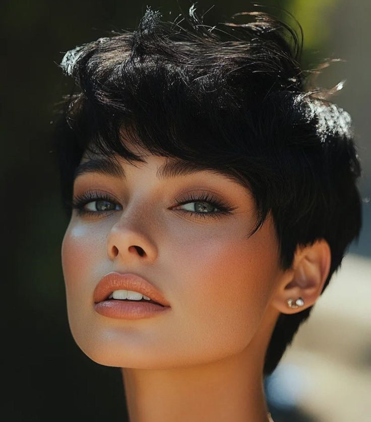 Women Black Pixie Cut Wig With Bangs 13x6 Lace Front Brazilian Human Hair