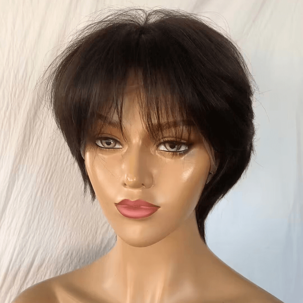 Pixie Cut Wig with Bangs 100% Human Hair Lace Front for African American-2