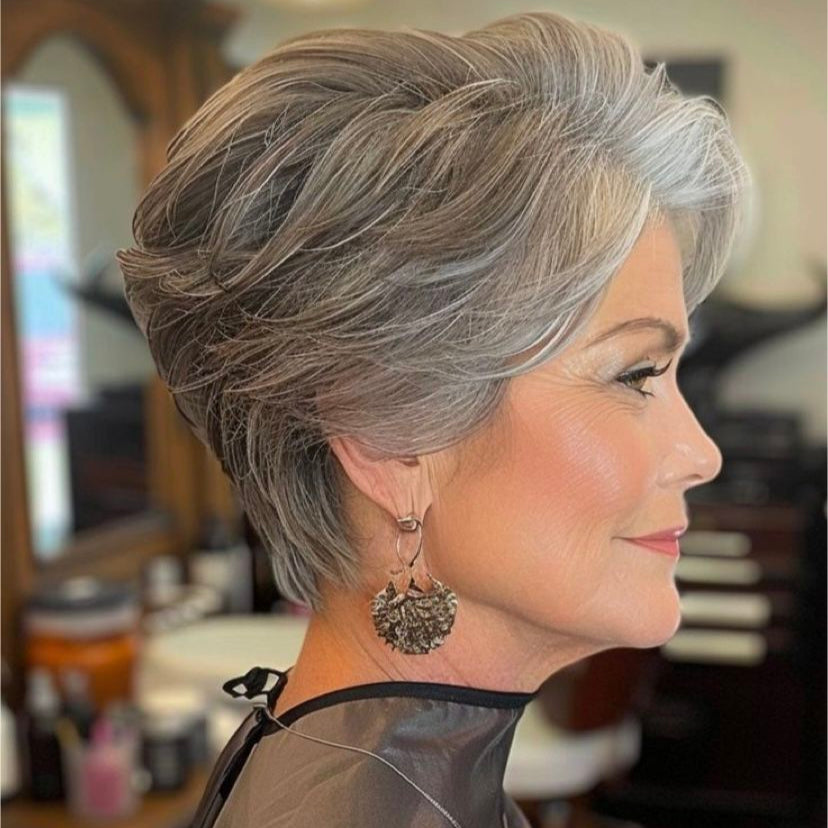 Light Salt and Pepper Wigs Human Hair Straight Grey Pixie Cut for Black Women