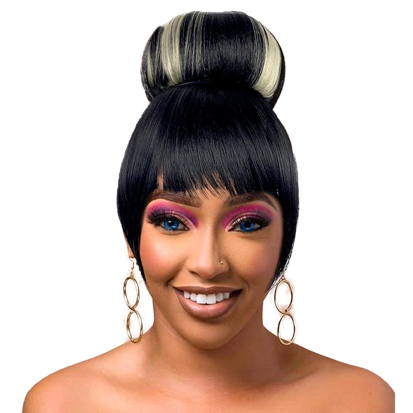 Quick China Bun with Curtain Bang Updo Blonde Highlight Chignon for Black Women