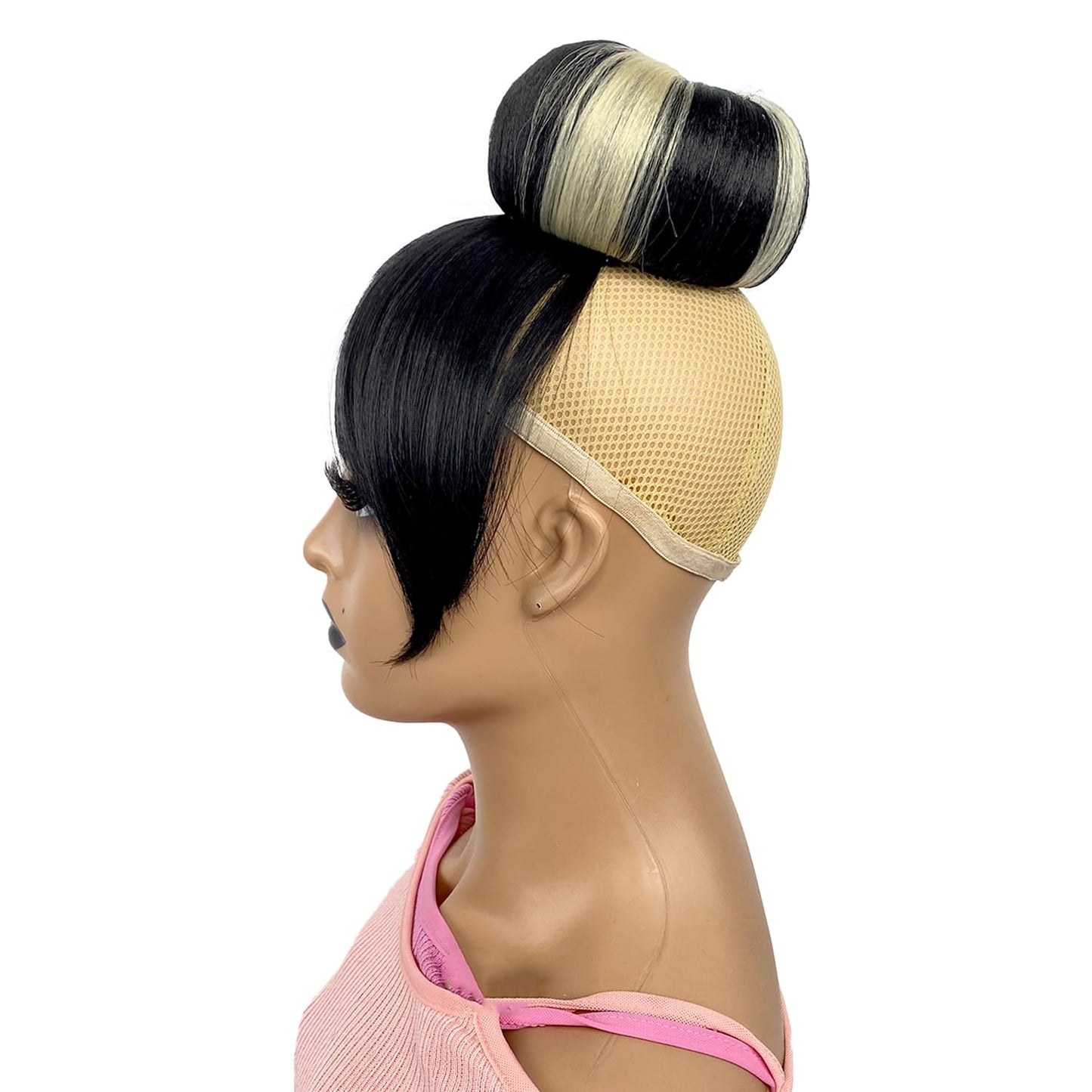 Quick China Bun with Curtain Bang Updo Blonde Highlight Chignon for Black Women