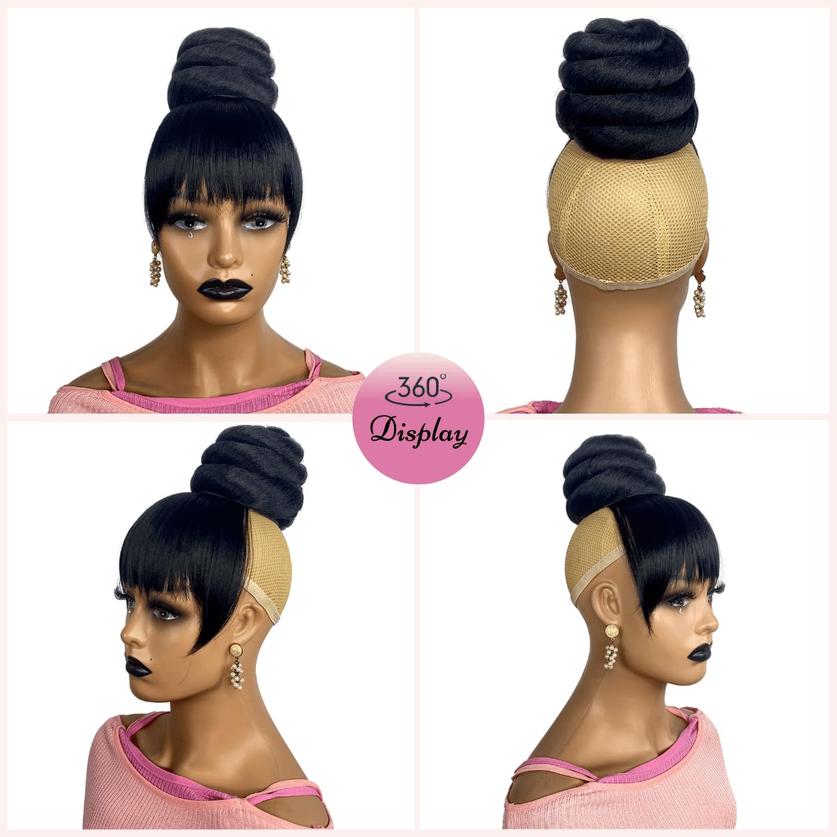 SWIRL BUN BANG 2PCS - Quick China Bun with Bang Updo Chignon for Black Women