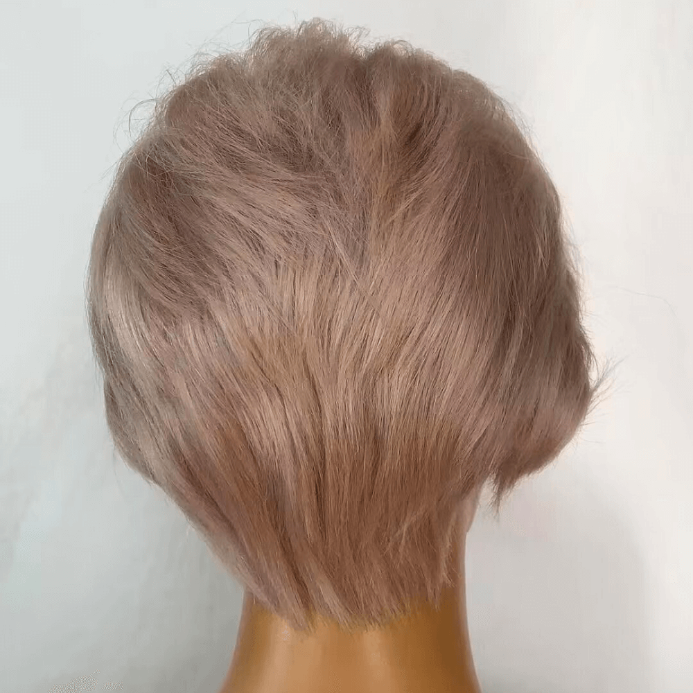 Grey Human Hair Pixie Cut Lace Frontal Wig with Bangs for African American-3