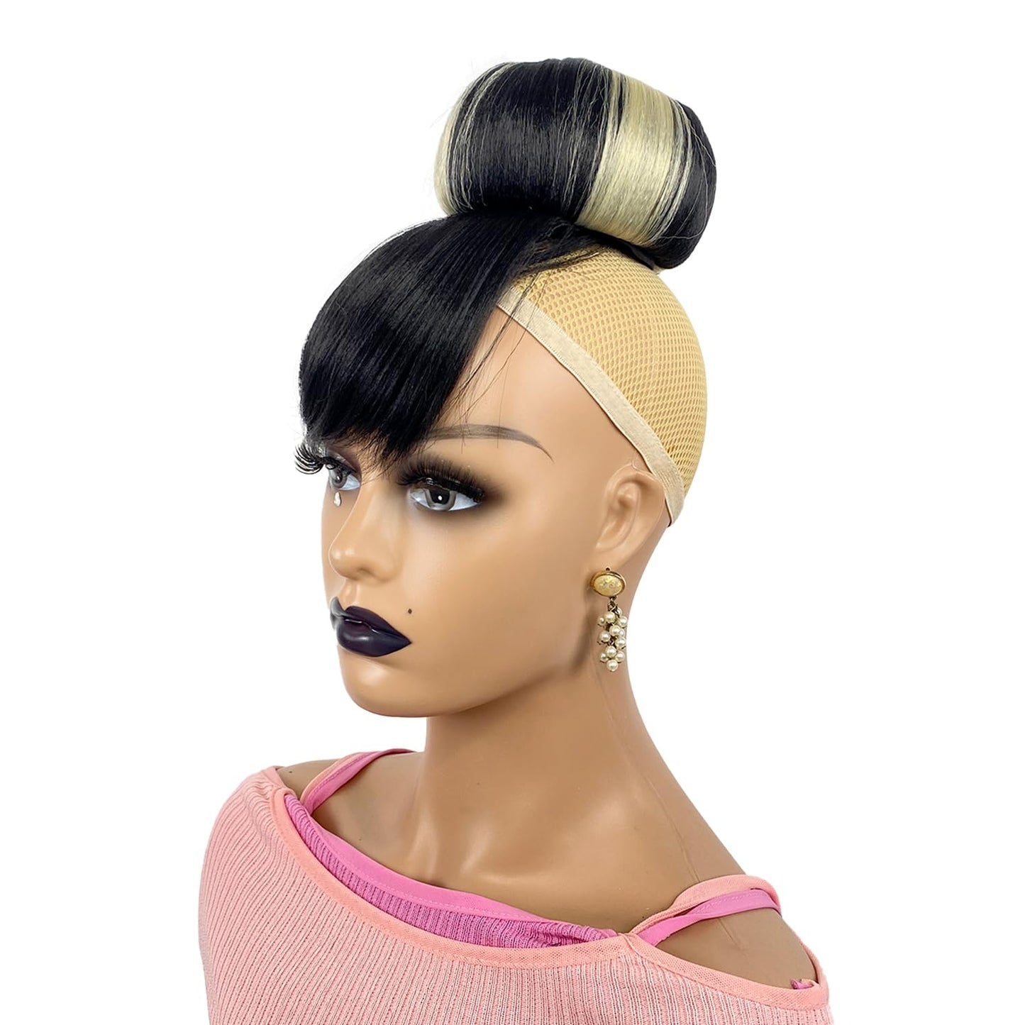 China Bun with Swoop Side Bang Updo Blonde Highlight Hairpiece for Black Women