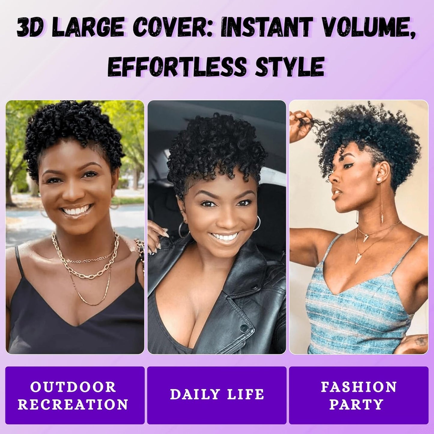 Short Afro Kinky Curly Hair Topper for Black Women with Thinning Hair