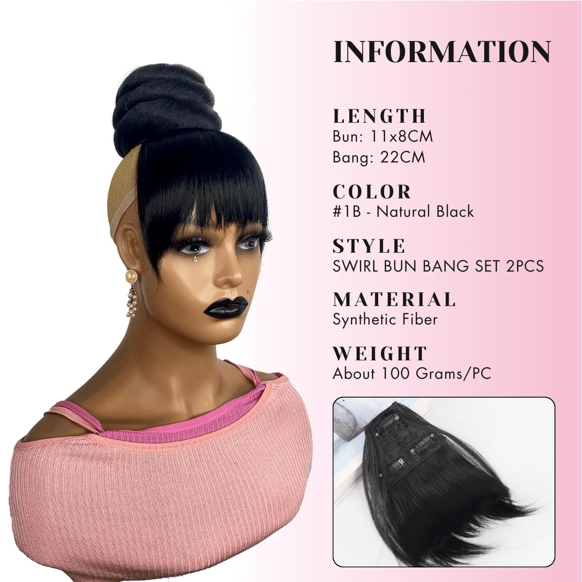 SWIRL BUN BANG 2PCS - Quick China Bun with Bang Updo Chignon for Black Women