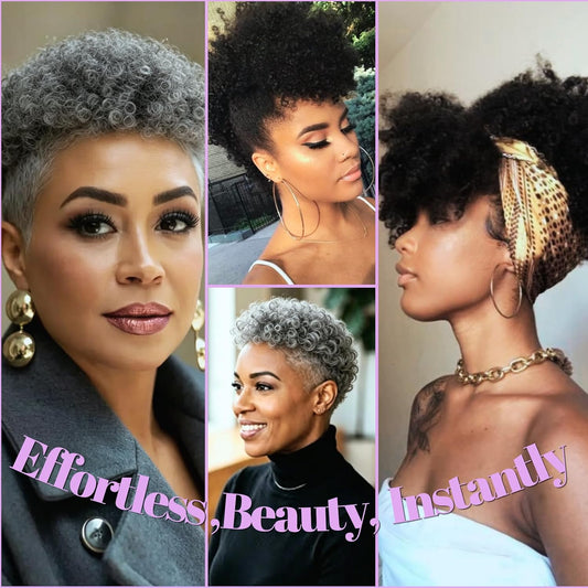 Short Afro Hair Topper Synthetic Hair Mohawk Ponytail for Black Women