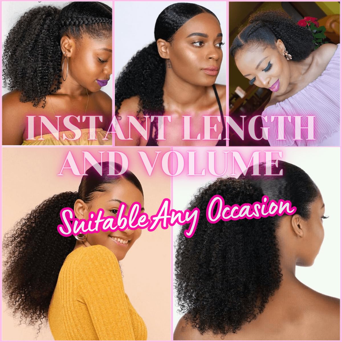 Short Afro Kinky Curl Drawstring Ponytail Deep Curly for Black Women