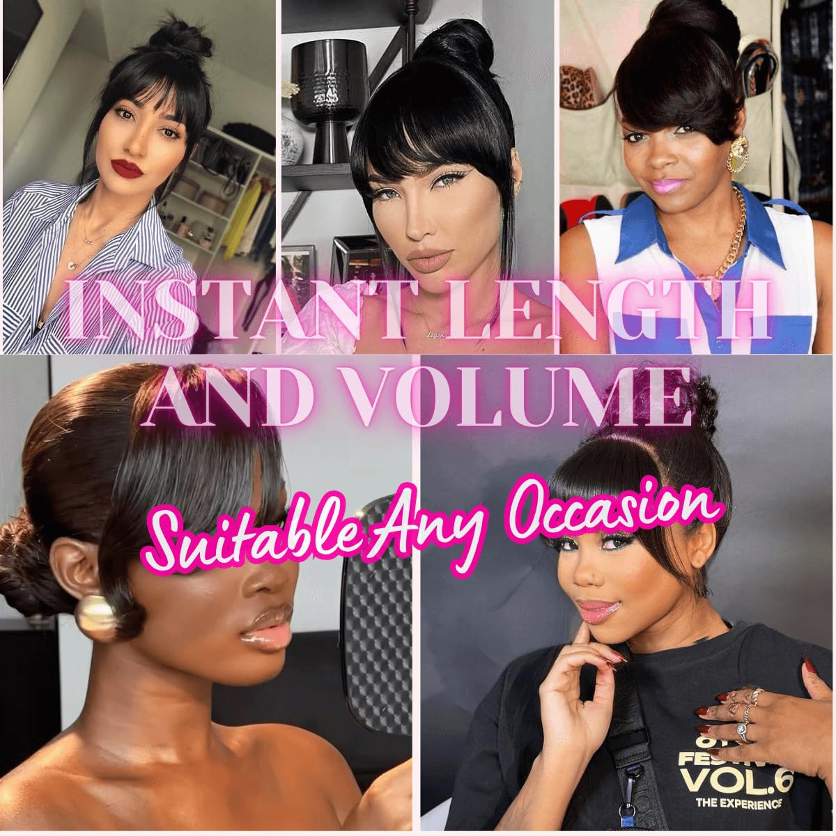 GRAY BUN BANG SET 2PCS - Quick Clip in Ponytail Gray Bun with Bang