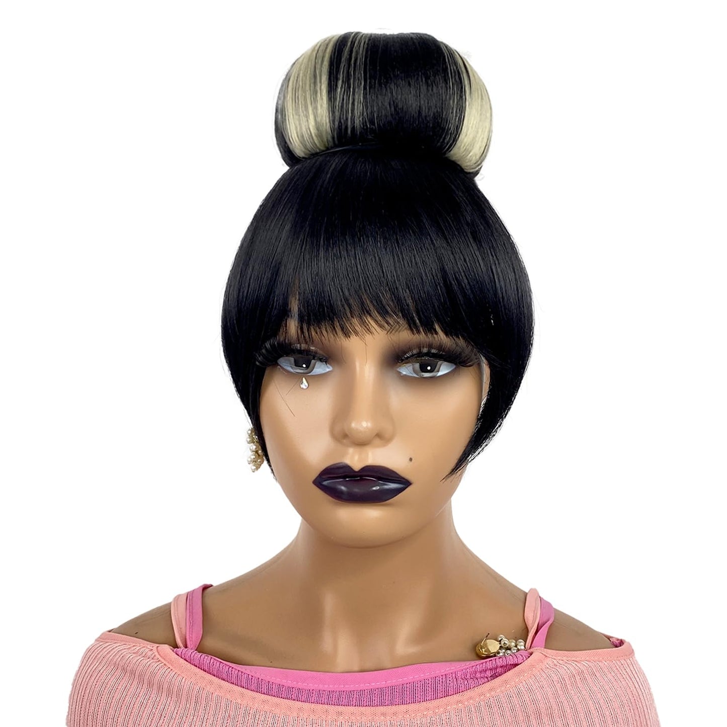 Quick China Bun with Curtain Bang Updo Blonde Highlight Chignon for Black Women