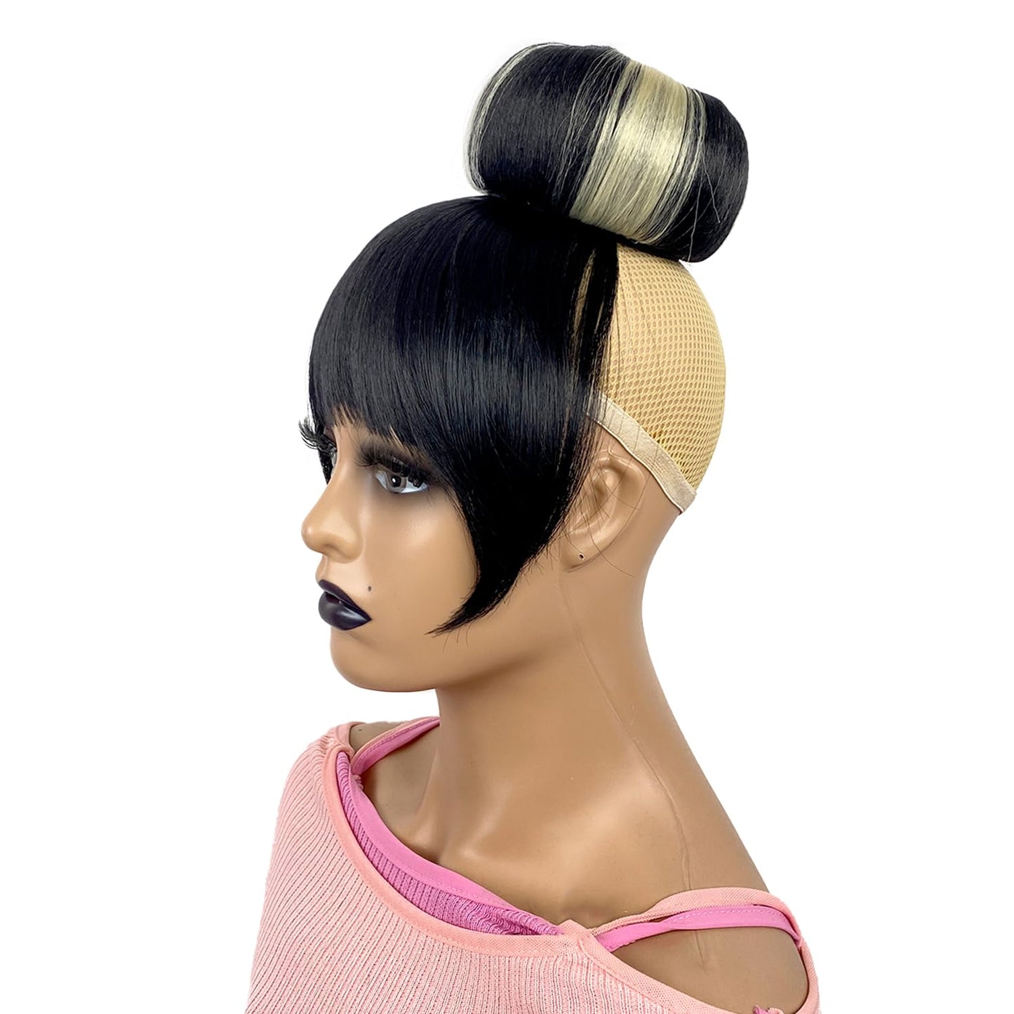 Quick China Bun with Curtain Bang Updo Blonde Highlight Chignon for Black Women