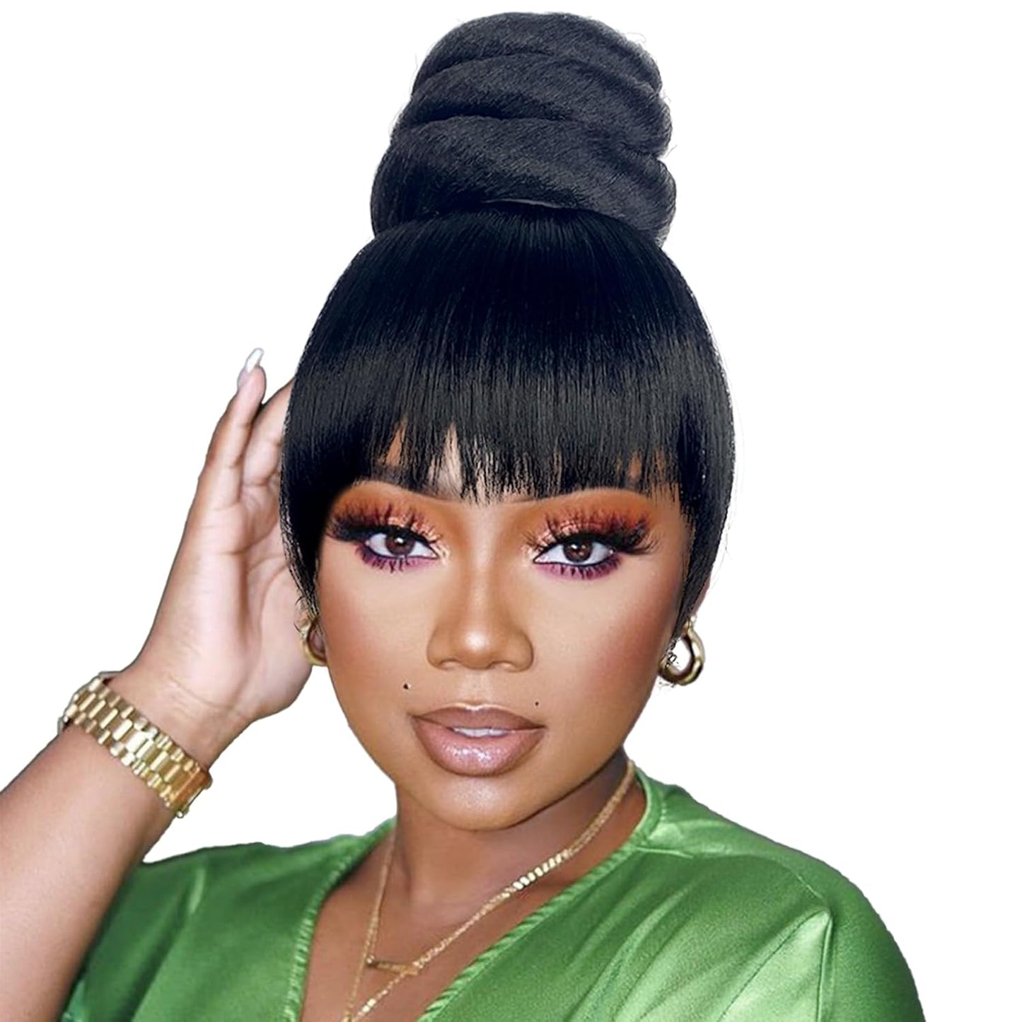 SWIRL BUN BANG 2PCS - Quick China Bun with Bang Updo Chignon for Black Women