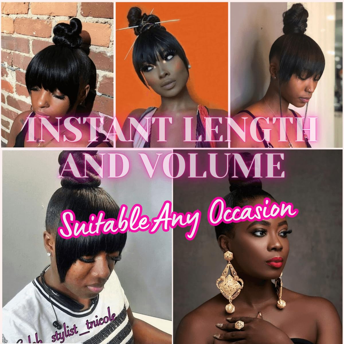 SWIRL BUN BANG 2PCS - Quick China Bun with Bang Updo Chignon for Black Women