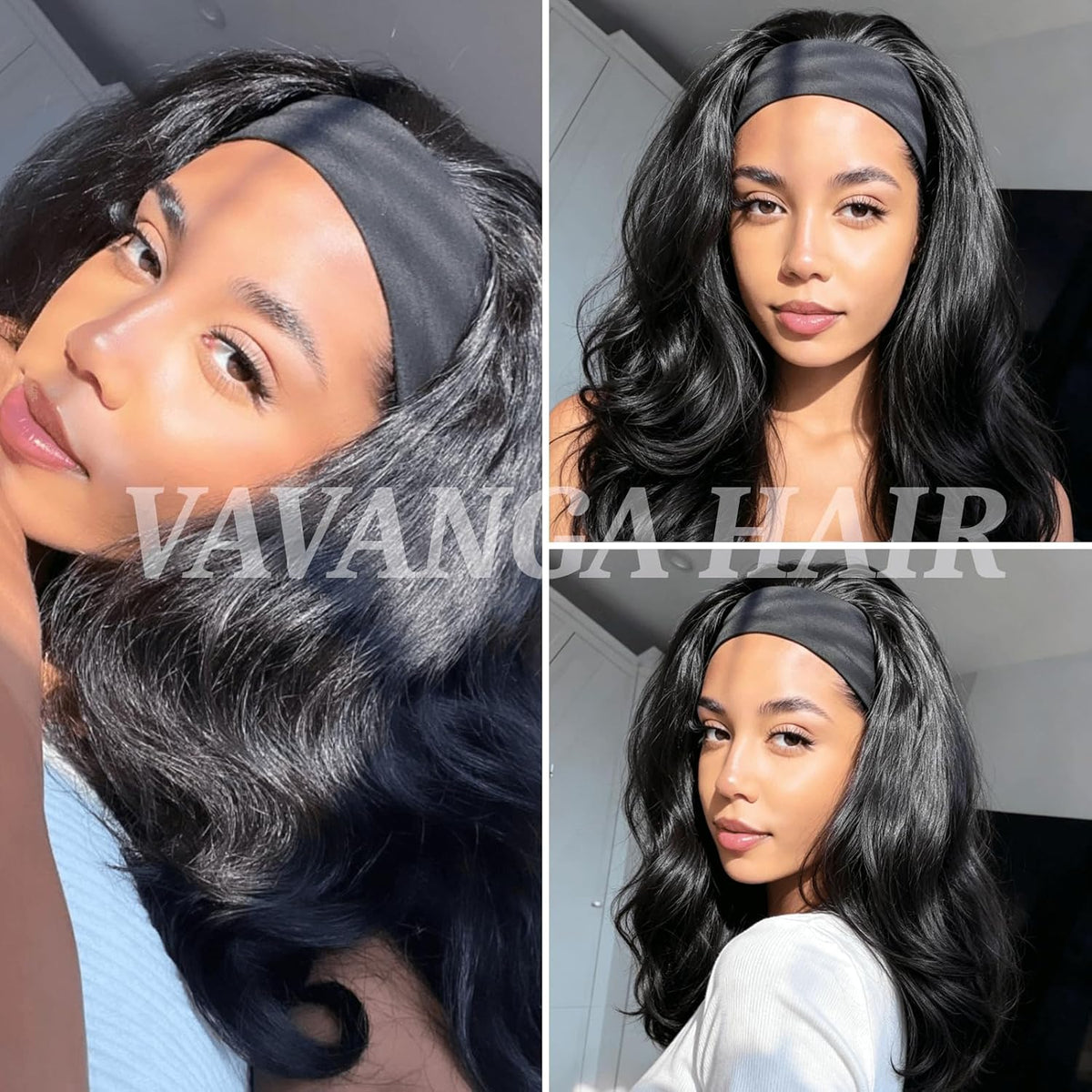 18inch Long Kinky Straight Yaki Wavy Headband Wig for Black Women