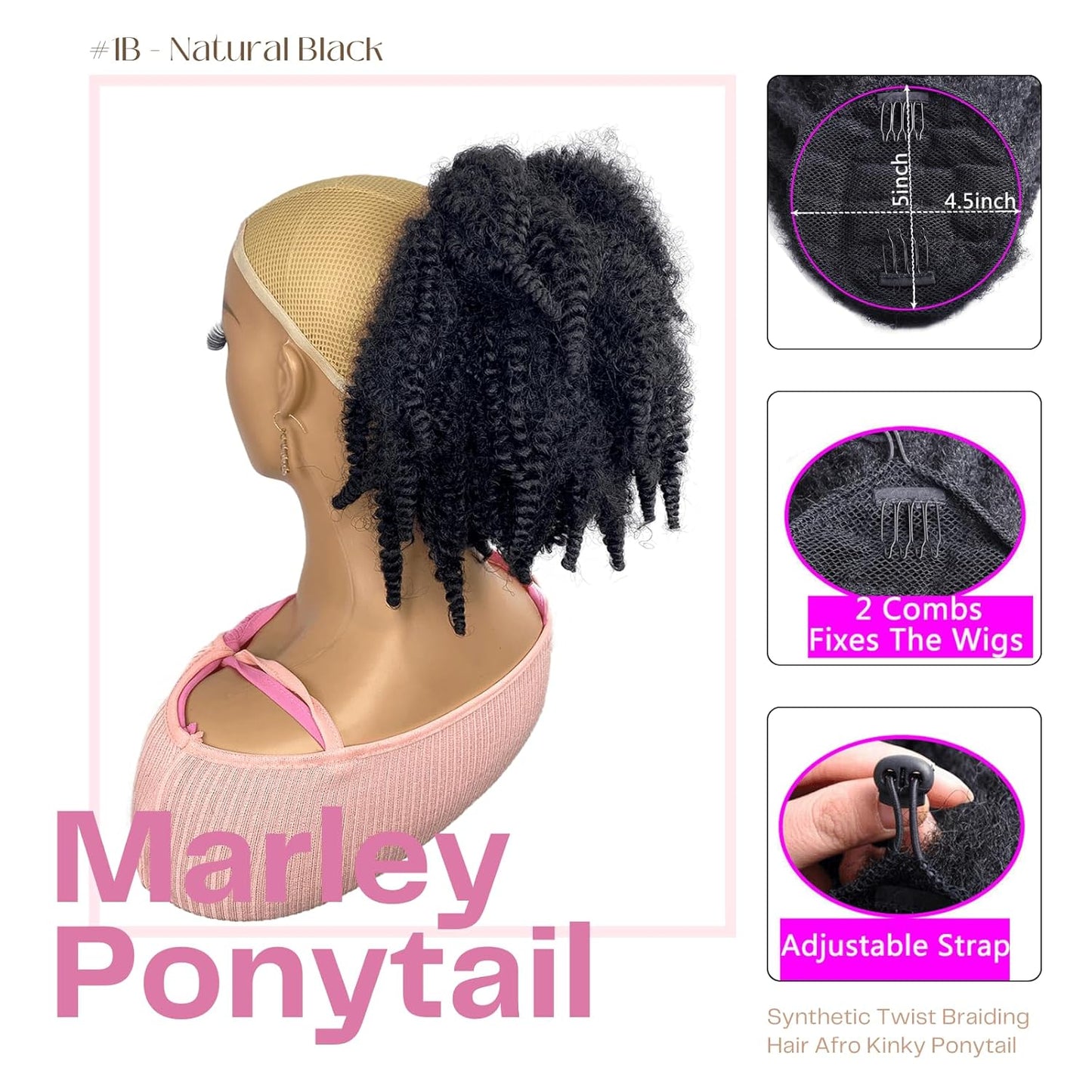 12inch short Marley Hair Drawstring Ponytail Black 4C Afro Puff Bun Braiding Ponytail