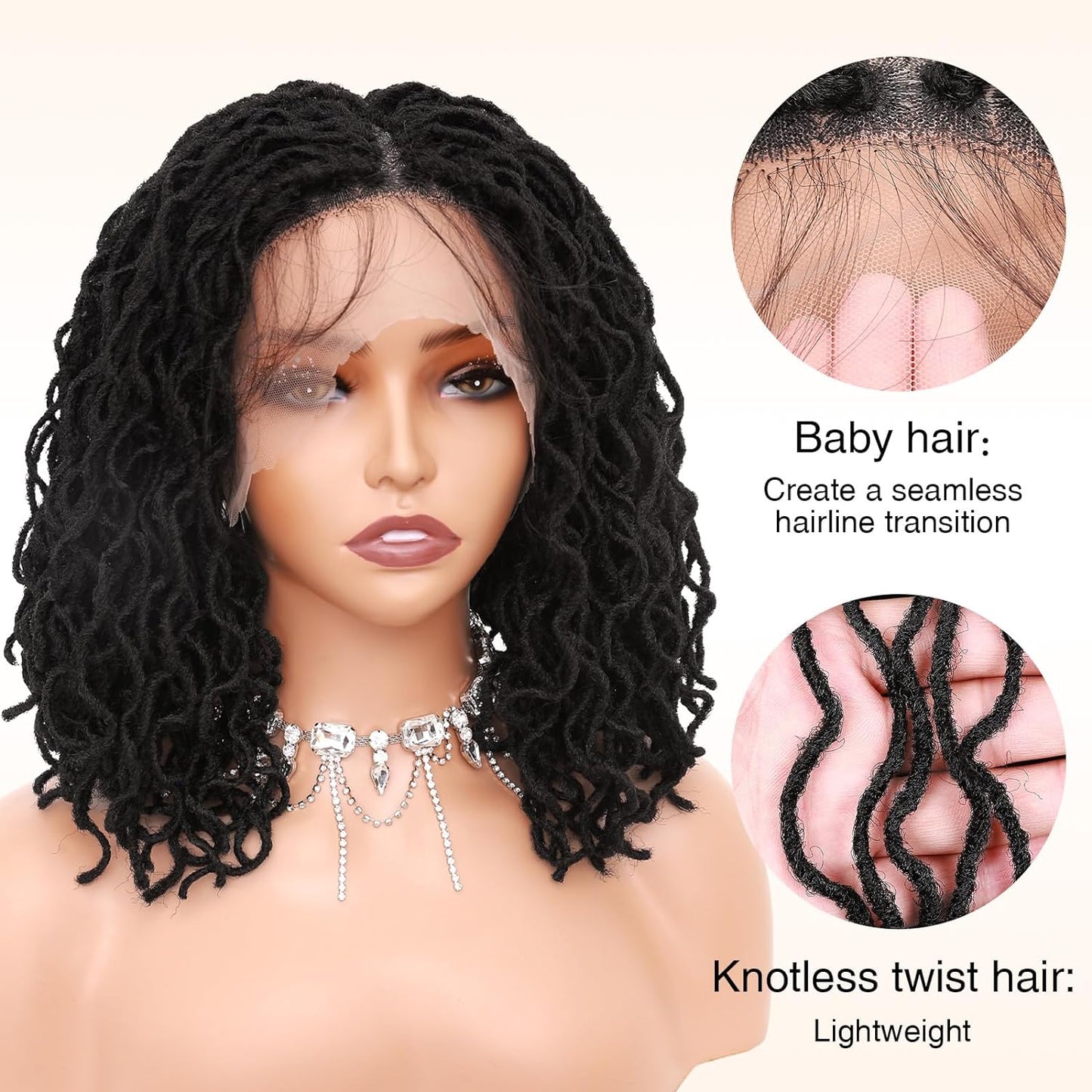 Short 14 Inch Curly Faux Locs Braided Wig Full Lace for Black Women