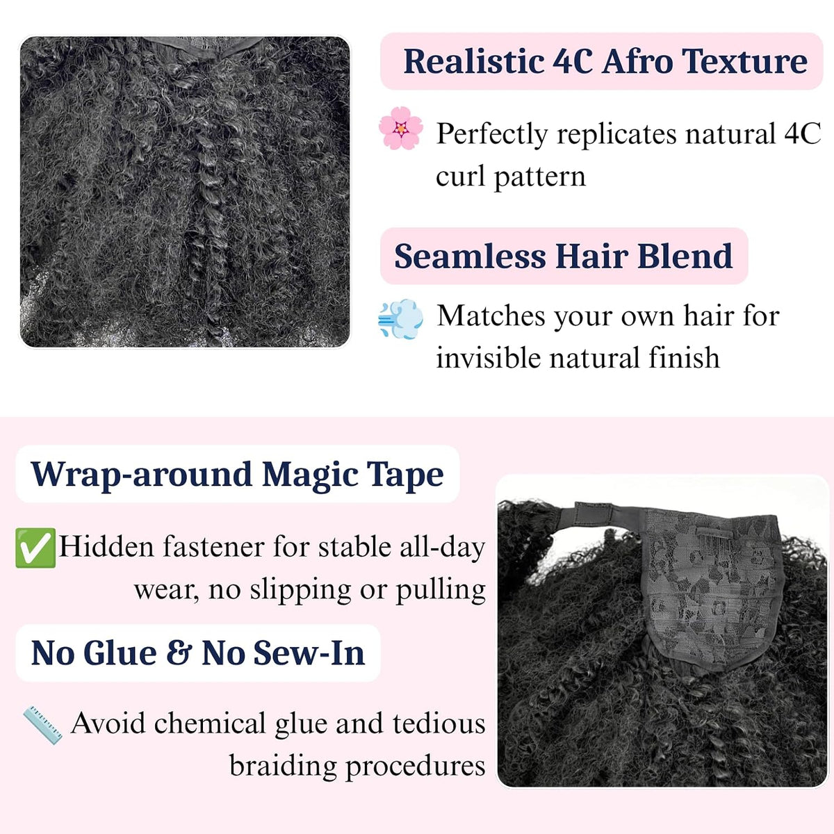 Short Afro Kinky Ponytail Wrap Synthetic 4C Afro Puff Bun for Black Women