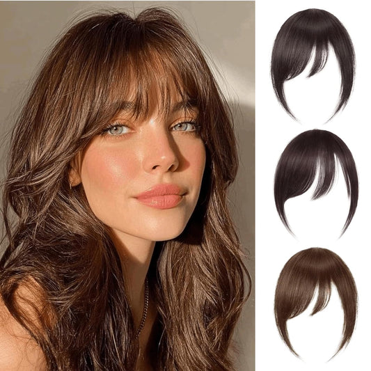 100% Real Human Hair Clip-In Extensions Thick Swept Bangs for Women