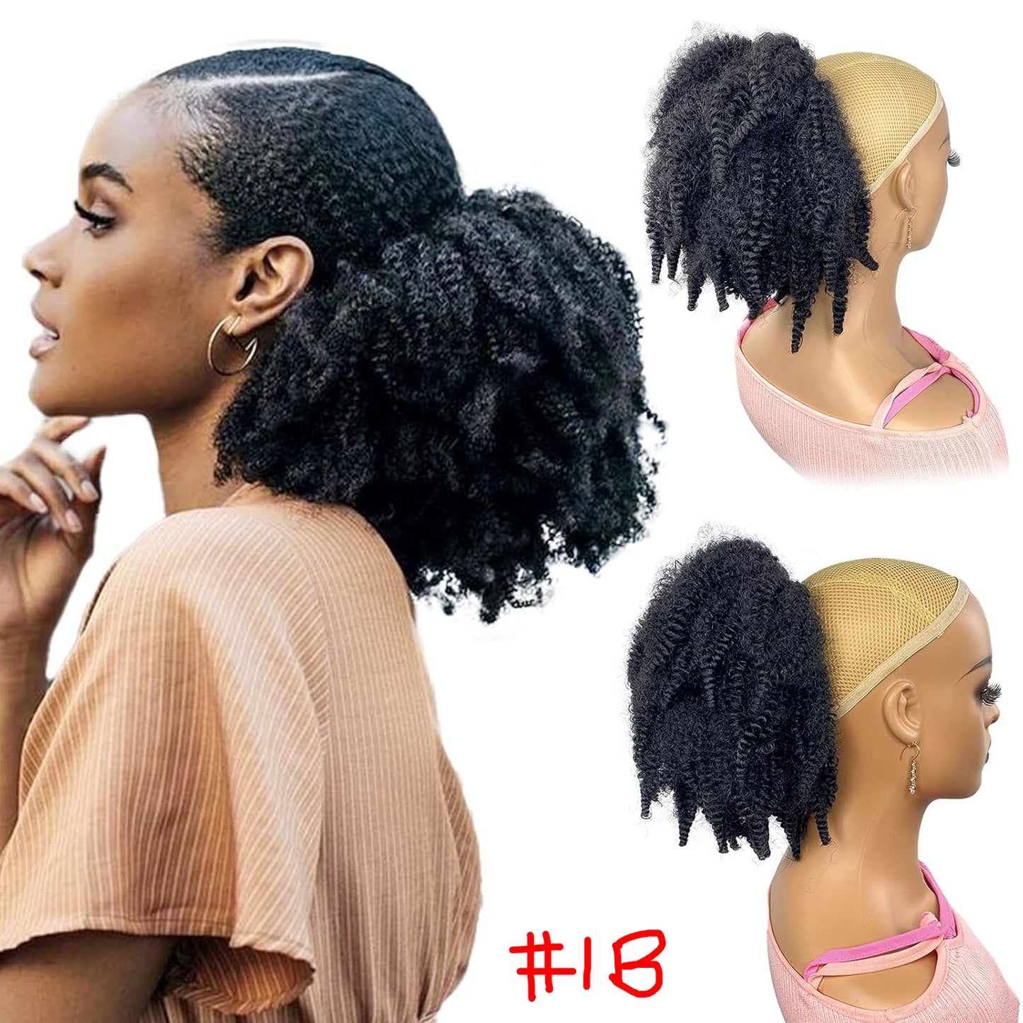 12inch short Marley Hair Drawstring Ponytail Black 4C Afro Puff Bun Braiding Ponytail