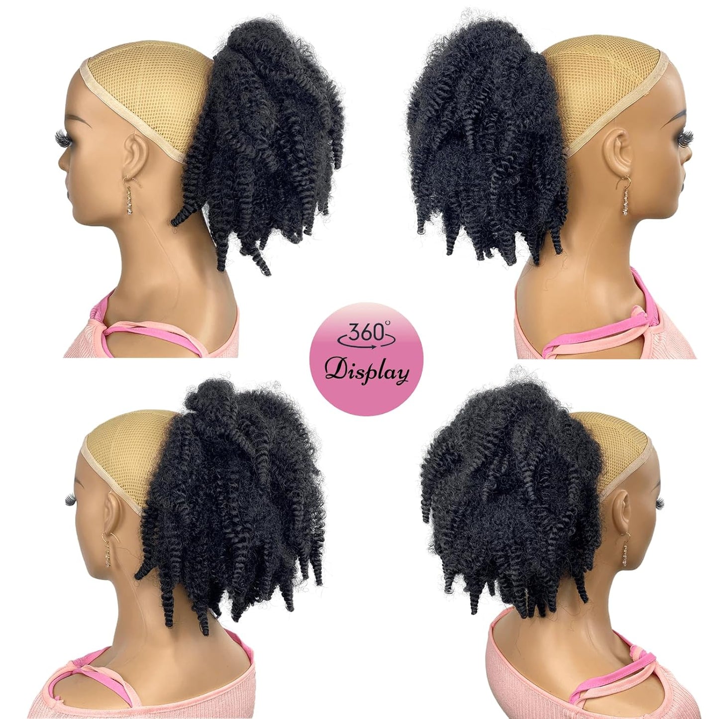 12inch short Marley Hair Drawstring Ponytail Black 4C Afro Puff Bun Braiding Ponytail