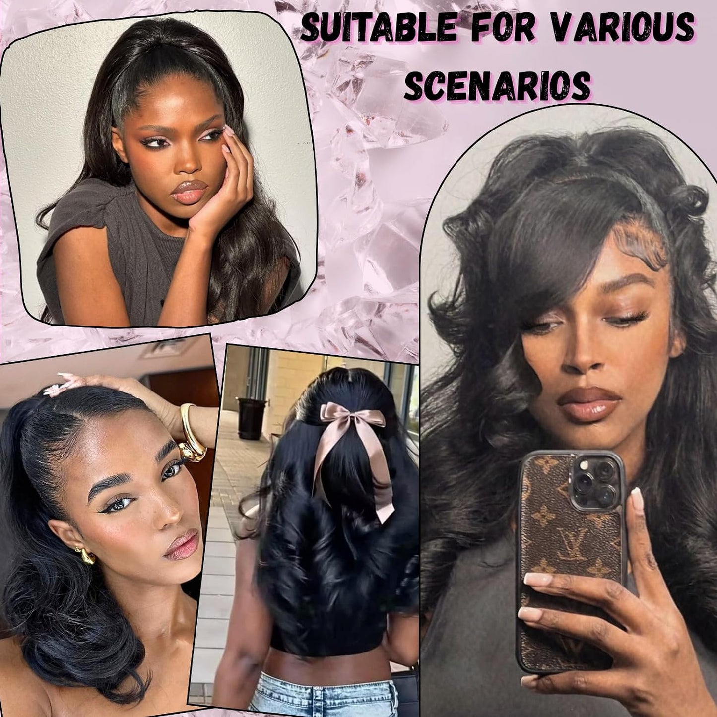 6PCS Half Up Half Down Ponytail Set for Black Women Kinky Straight Ponytail