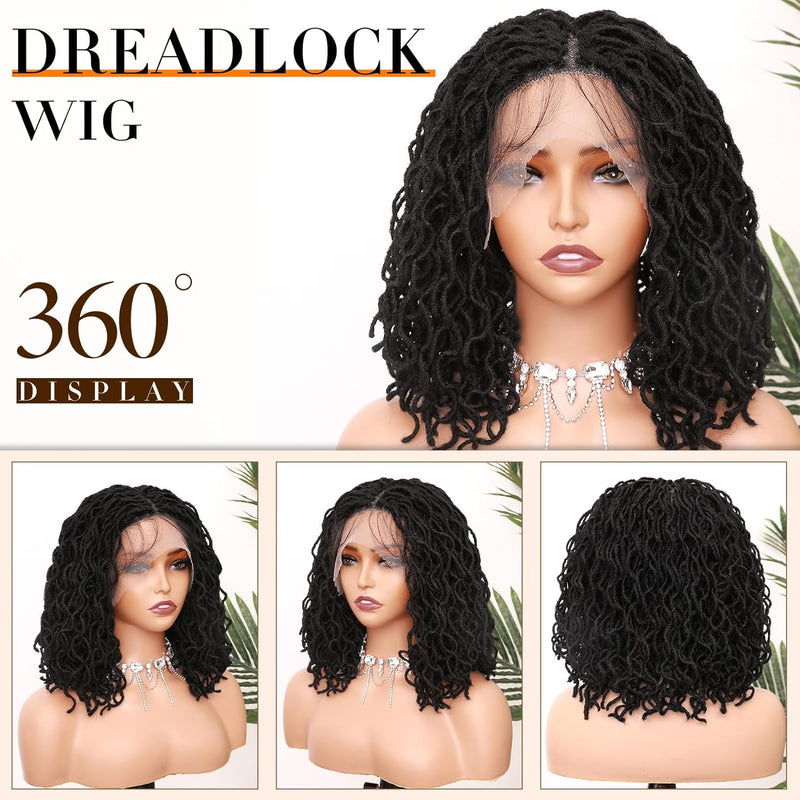Short 14 Inch Curly Faux Locs Braided Wig Full Lace for Black Women