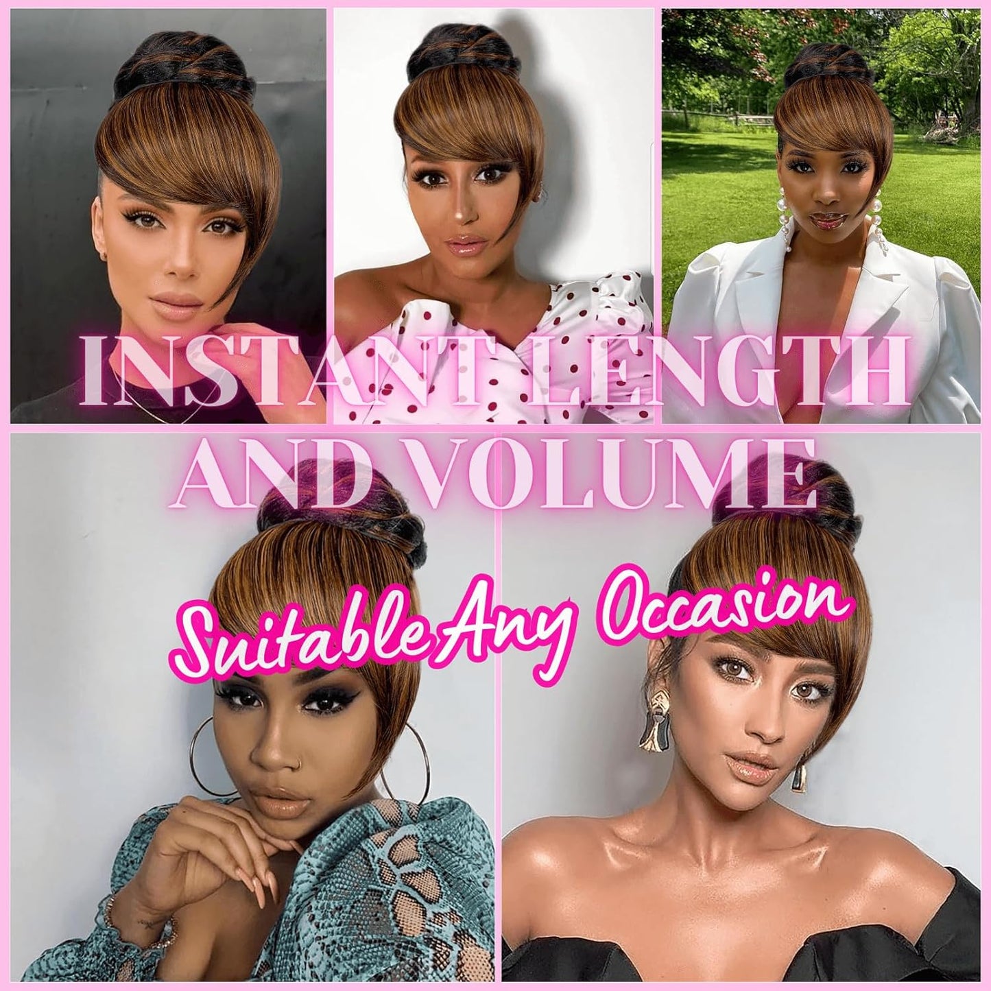Brown Black Highlight Braided Bun with Bang for Black Women